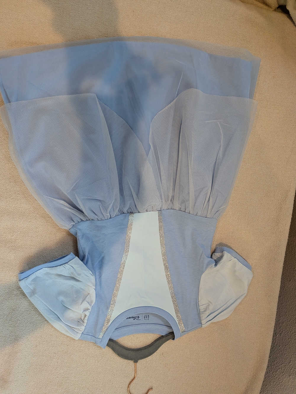 Light Blue Girls' Tulle One-Piece Dress with Puff Sleeves